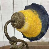 Bronze lamp with glass paste shade - work from the 1970s