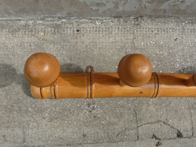 Bamboo style wooden coat holder 40s, 4 hooks