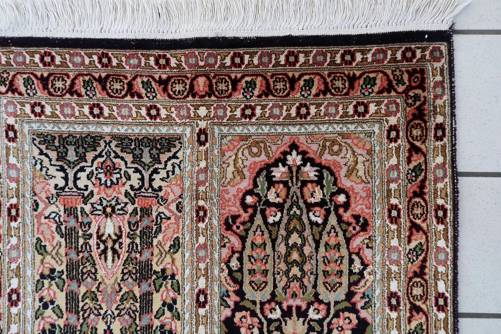 Vintage 1950s Persian Qum silk rug 72cm x 140cm