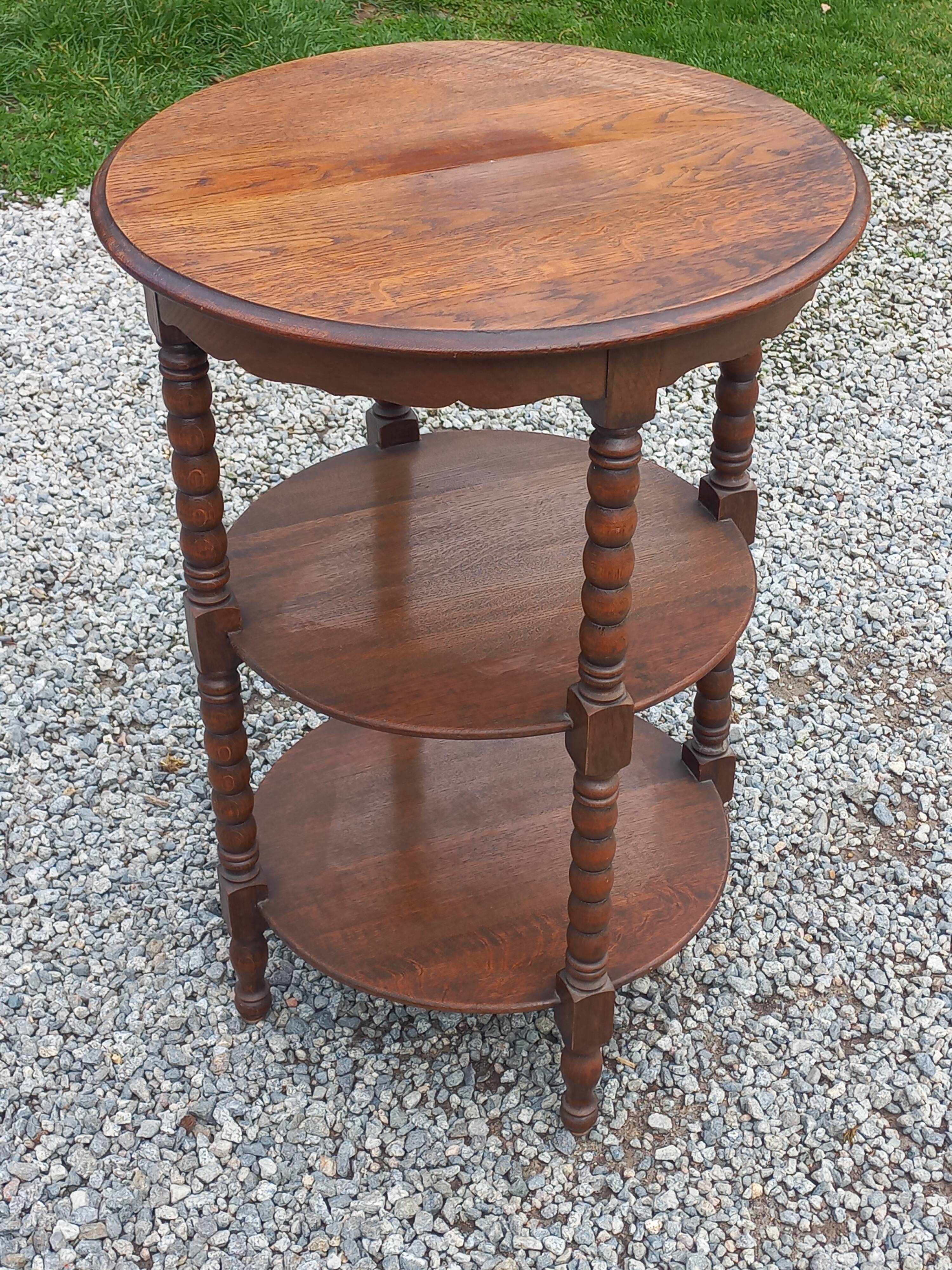 Vintage oak pedestal table with 3 shelves from the 60s