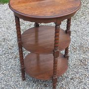 Vintage oak pedestal table with 3 shelves from the 60s