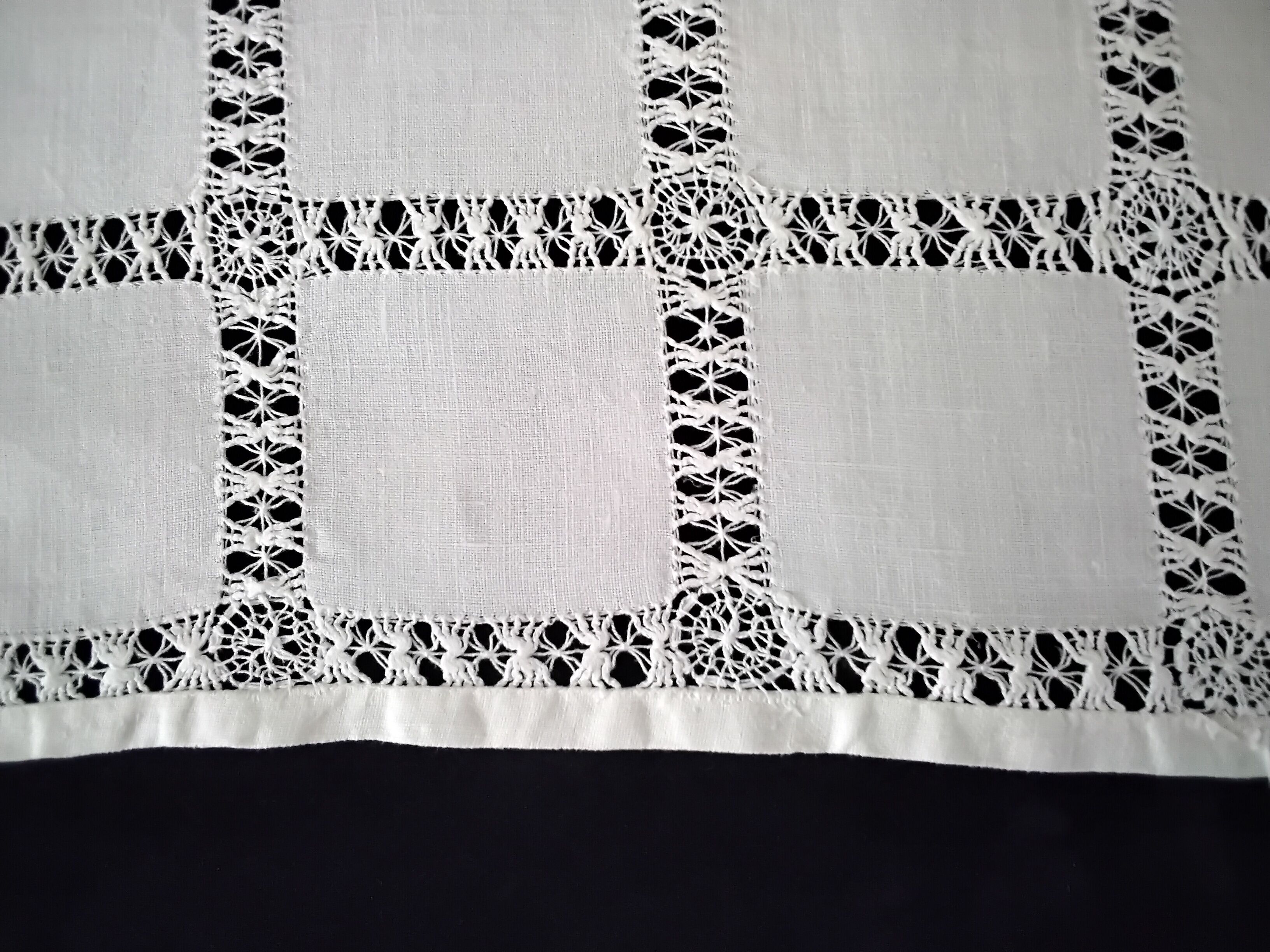 Small old linen tablecloth with days 1.09 x 1.14 m