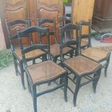 Series of 6 chairs Napoleon III era in blackened wood and canning