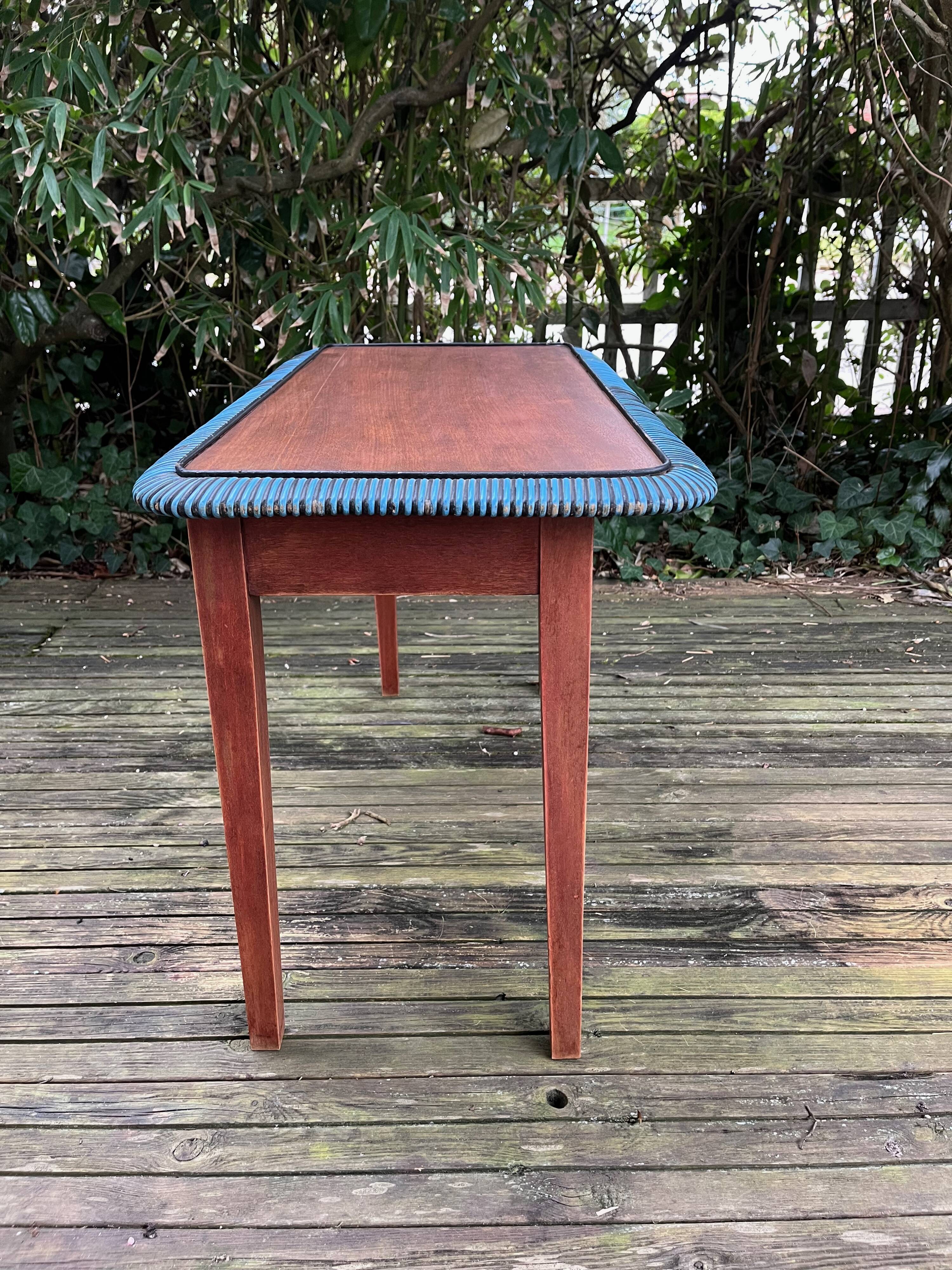 Folding wooden and rattan side table, 1960s