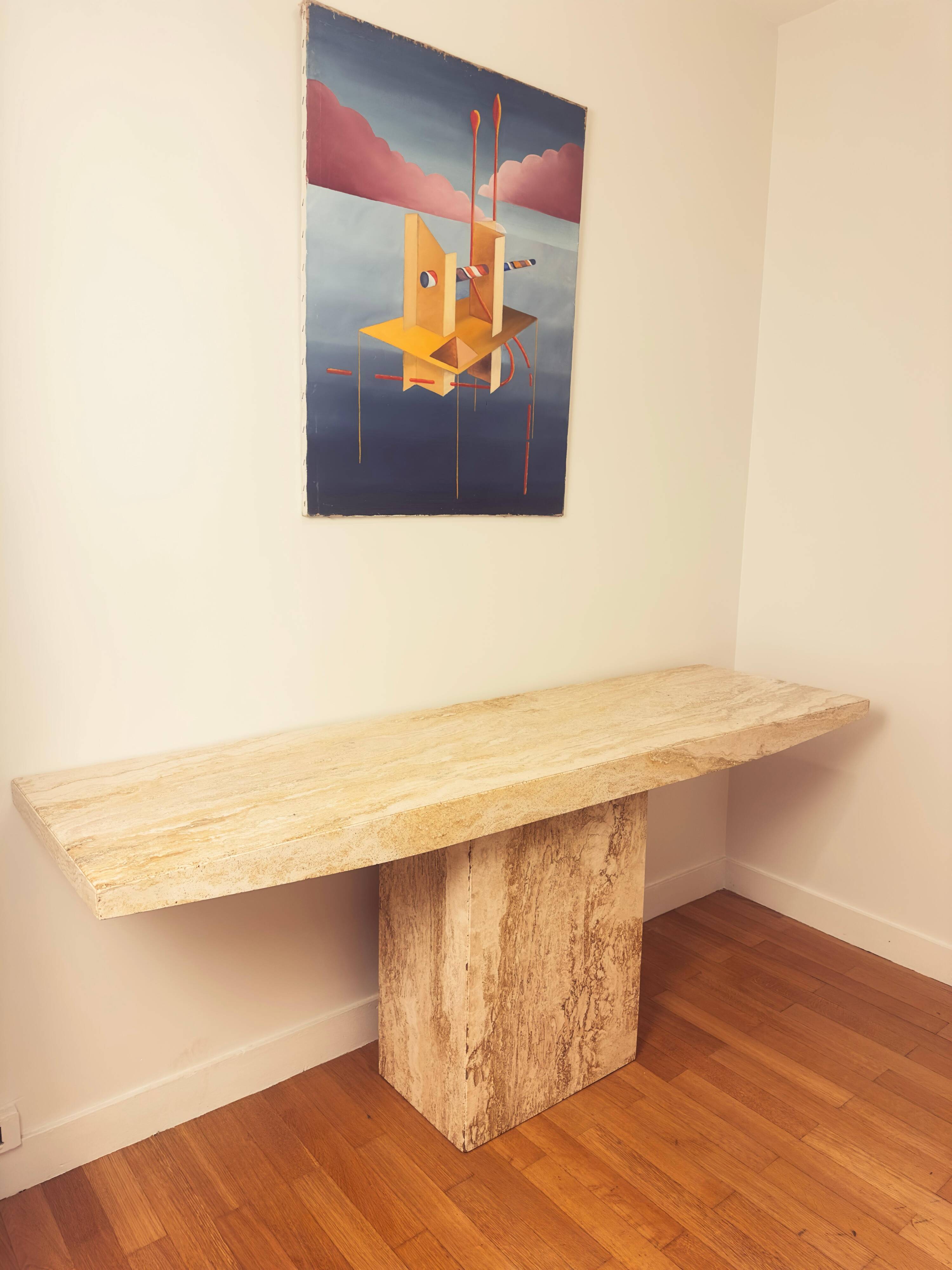 Italian Console Table, Travertine, Mid-Century Modern, 1970s Design