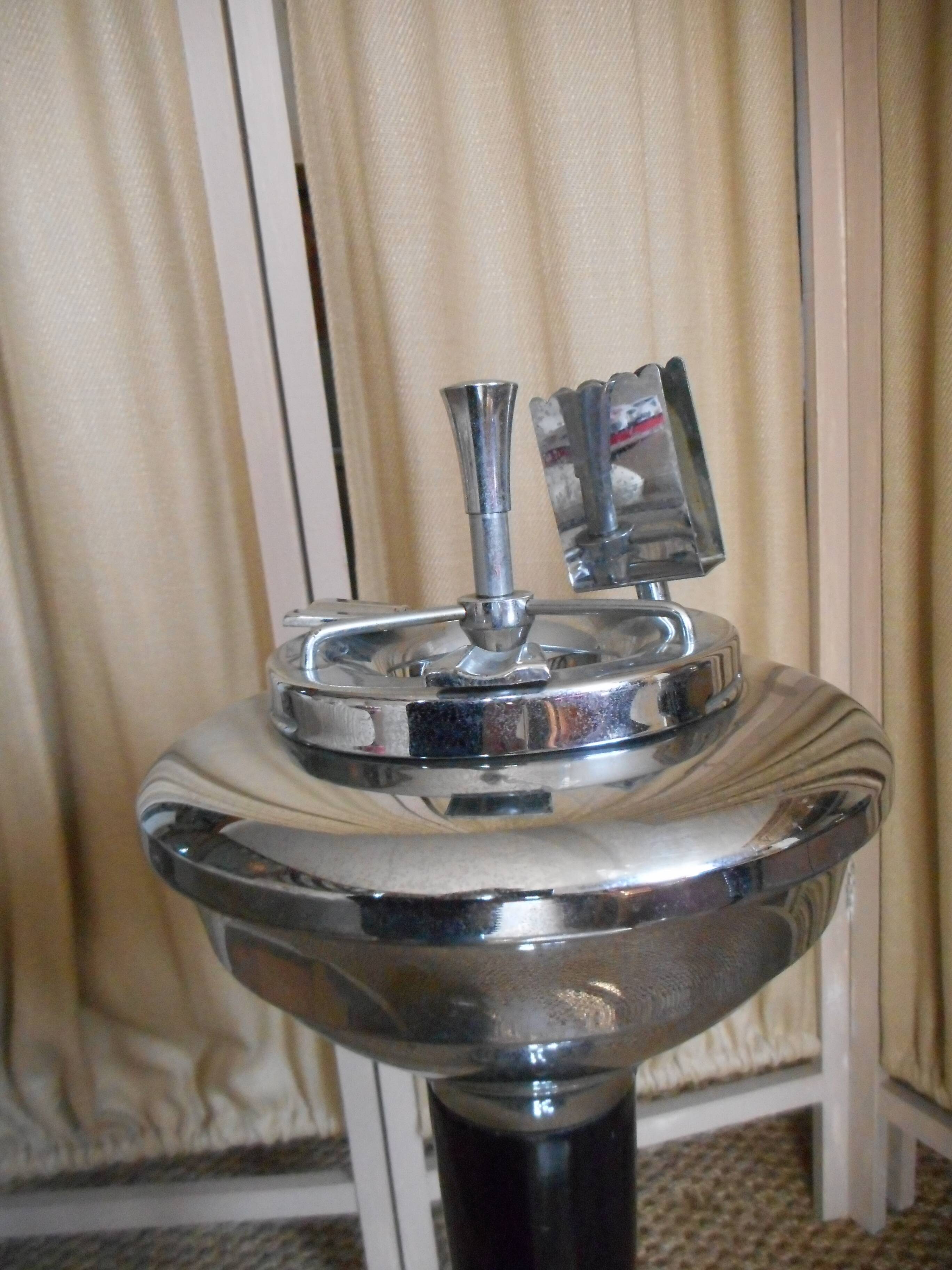 art deco chrome and black wood ashtray
