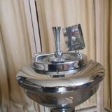 art deco chrome and black wood ashtray