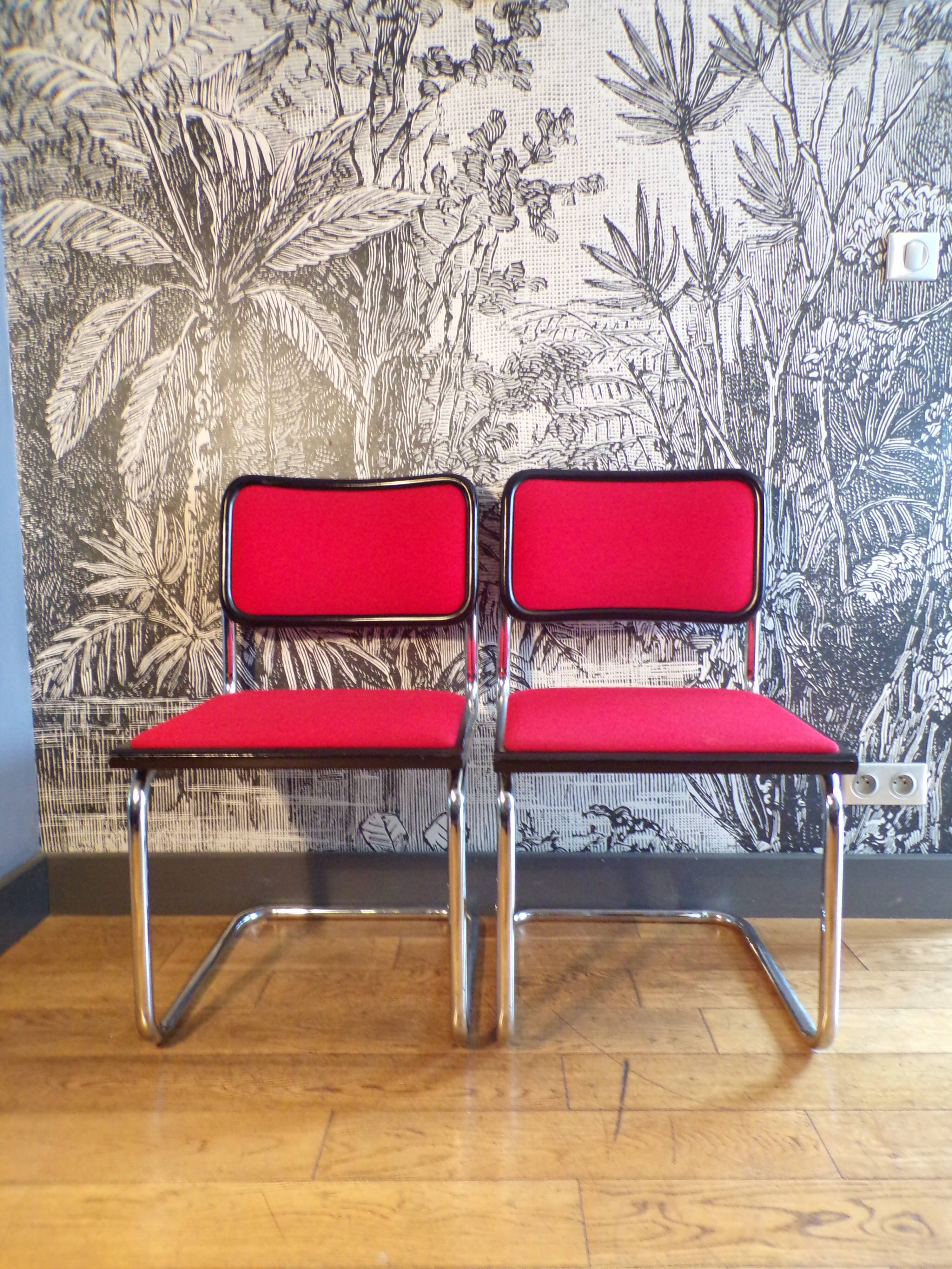 Pair of Cesca B32 Marcel Breuer chairs in red fabric