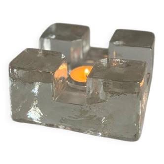 Vintage Brutalist heavy clear squared glass candleholder