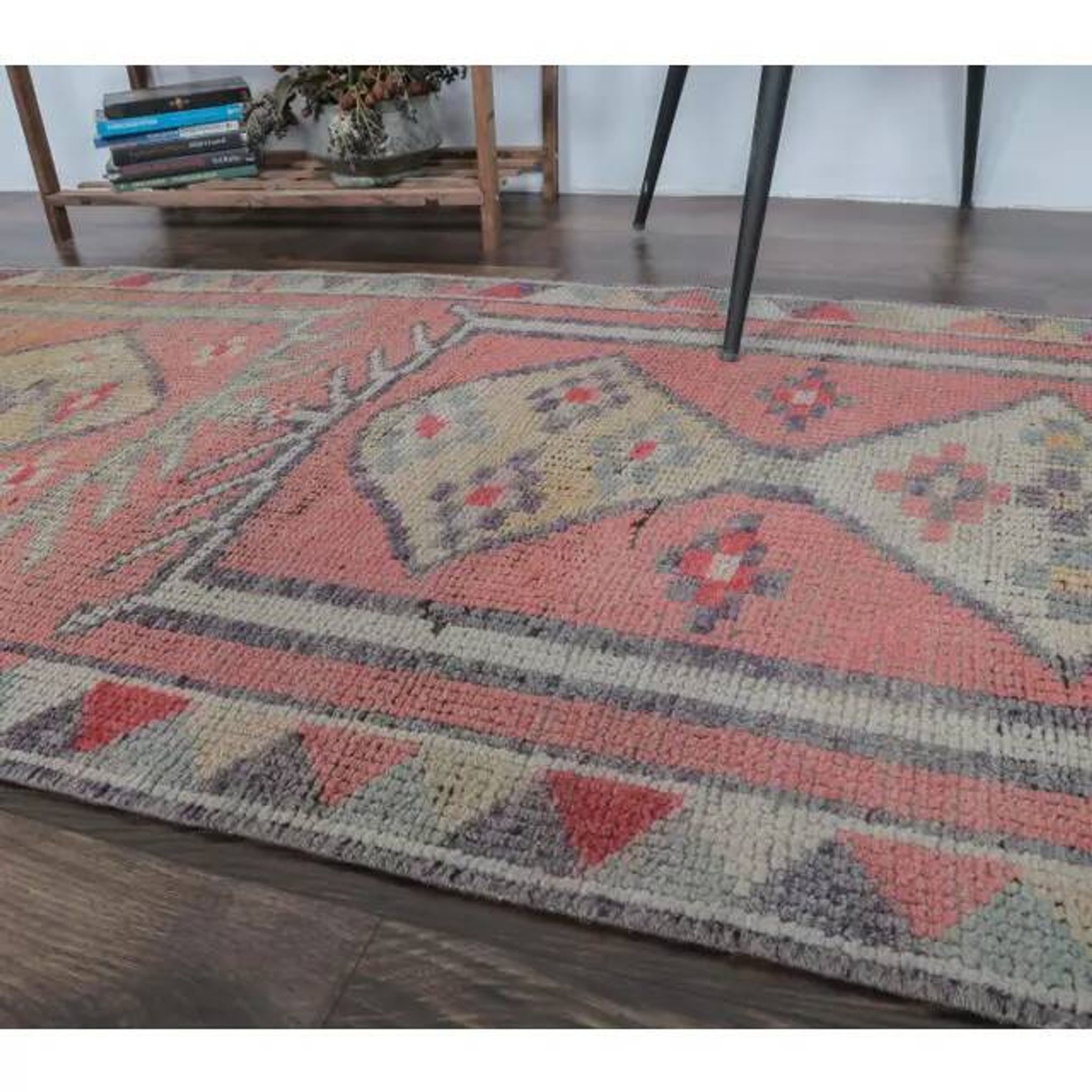 Vintage natural pink Turkish hand-knotted Herki runner 78x390