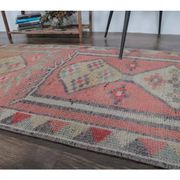 Vintage natural pink Turkish hand-knotted Herki runner 78x390
