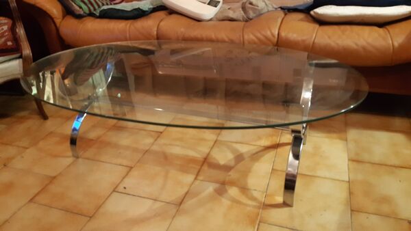 Table basse chrome et verre (ovale ou rectangle)