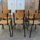 6 chaises d'école en métal noir et bois