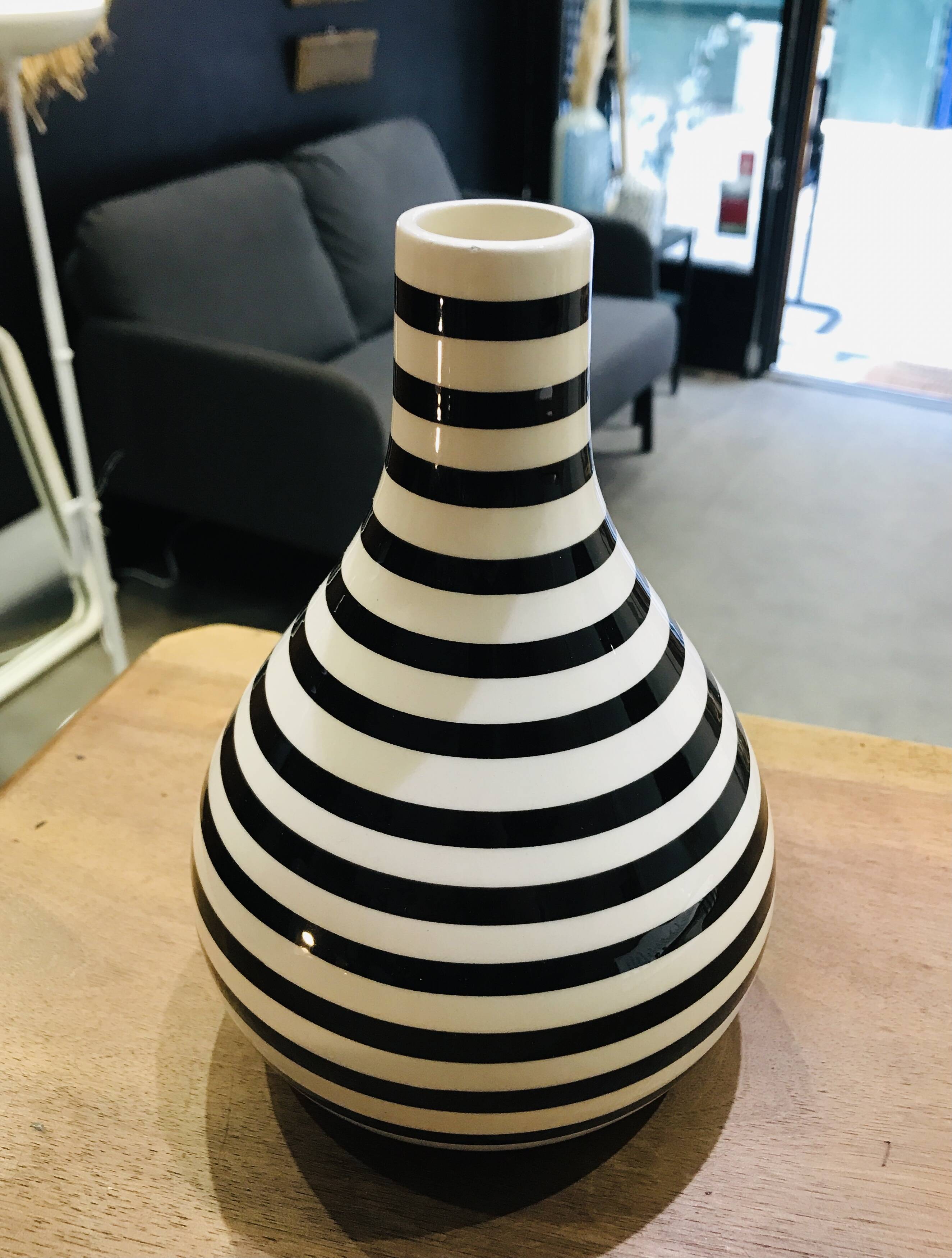 Black and white striped vase