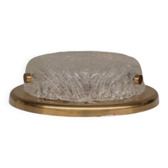 German Mid-Century Ceiling or Wall Frosted Glass and Brass Light Sconce
