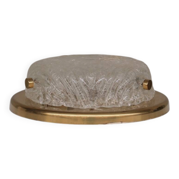 German Mid-Century Ceiling or Wall Frosted Glass and Brass Light Sconce