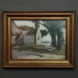 Pastel on cardboard by Désiré Lucas representing a Morbihan chapel