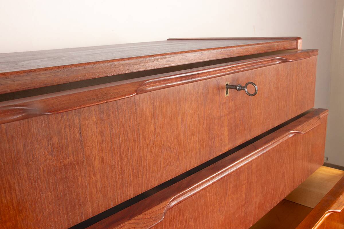 Large Danish chest of drawers, tallboy, 7 teak drawers by Henning Jørgesen.