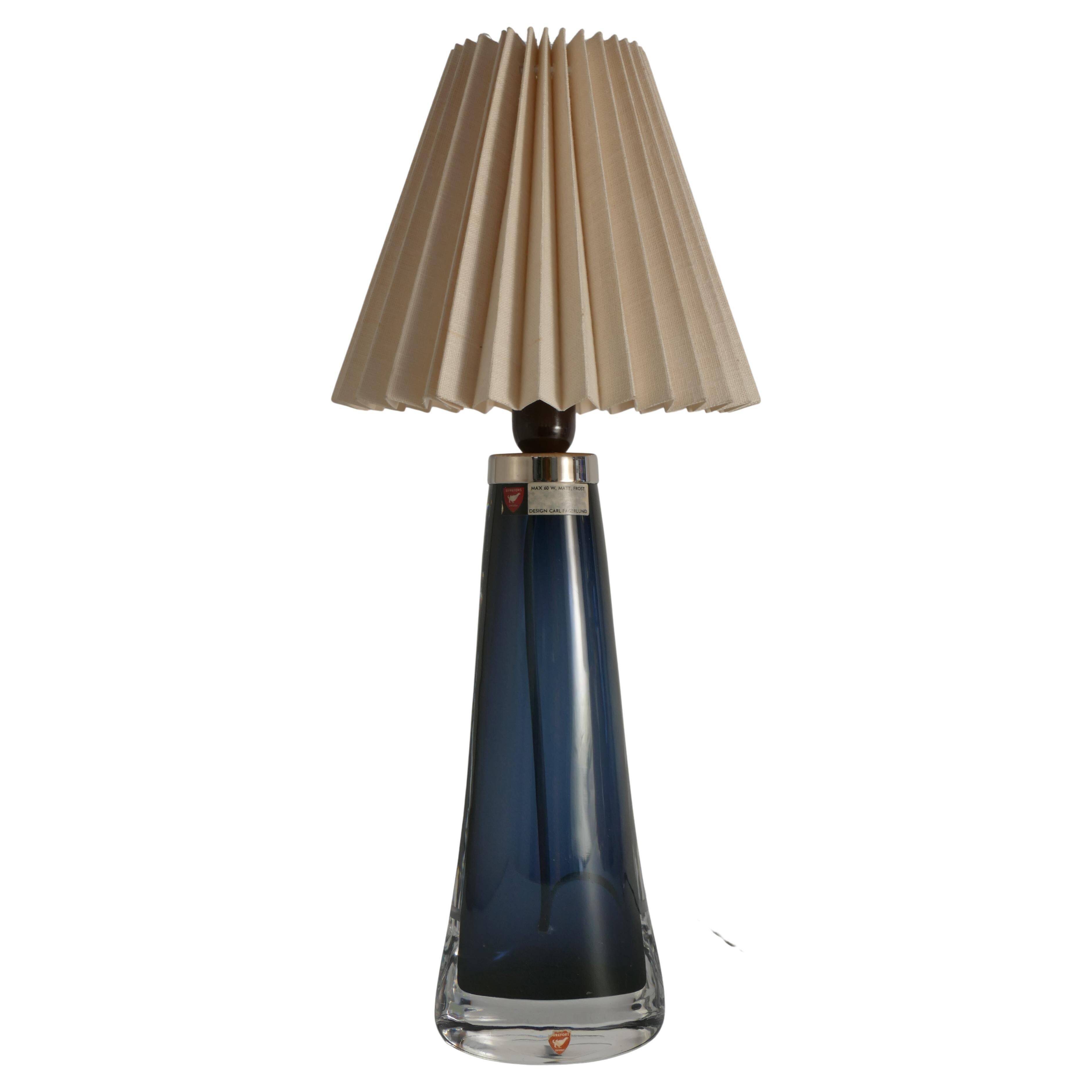 Blue Crystal Glass Table Lamp model RD 1566 by Carl Fagerlund, Orrefors, 1960s