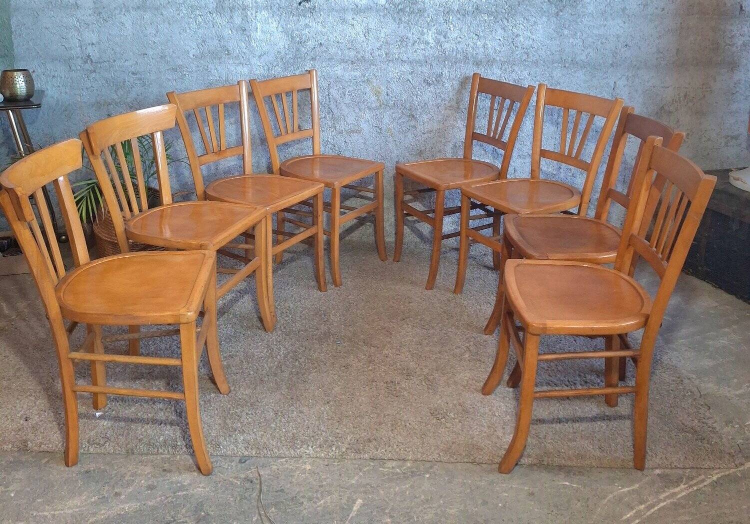 8 Bistro Chairs including 2 Authentic 1950s Solid Beech Luterma Chairs