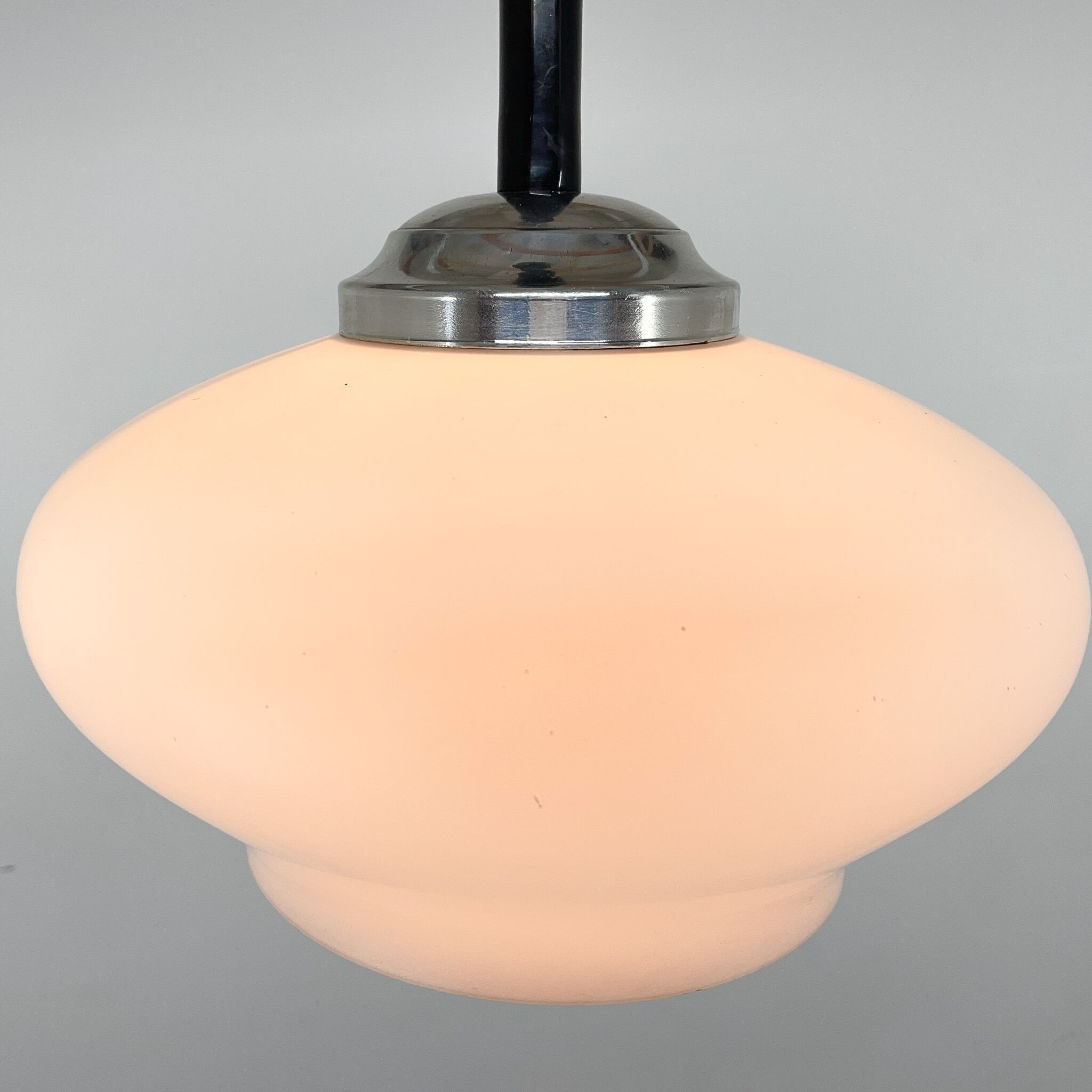 Mid-century adjustable milk glass suspension