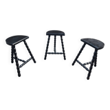 Set of tripod stools with fluted legs