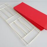 Mid century wall shelf in red and white in the string design, narrow modular hanging shelf