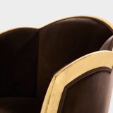Maurice Dufrène pair of armchairs, gilded wood, brown velvet, 1925.