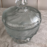 Old candy box in cut and chiseled smoked glass with ART DECO ears of wheat decorations