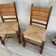 Pair of straw and solid oak chairs