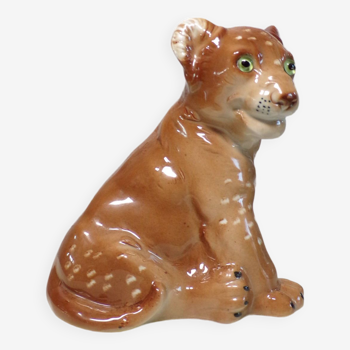 Art deco lion cub night light lamp in porcelain