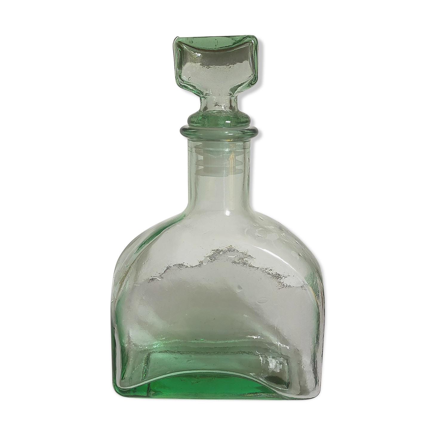 Vintage green glass whiskey decanter