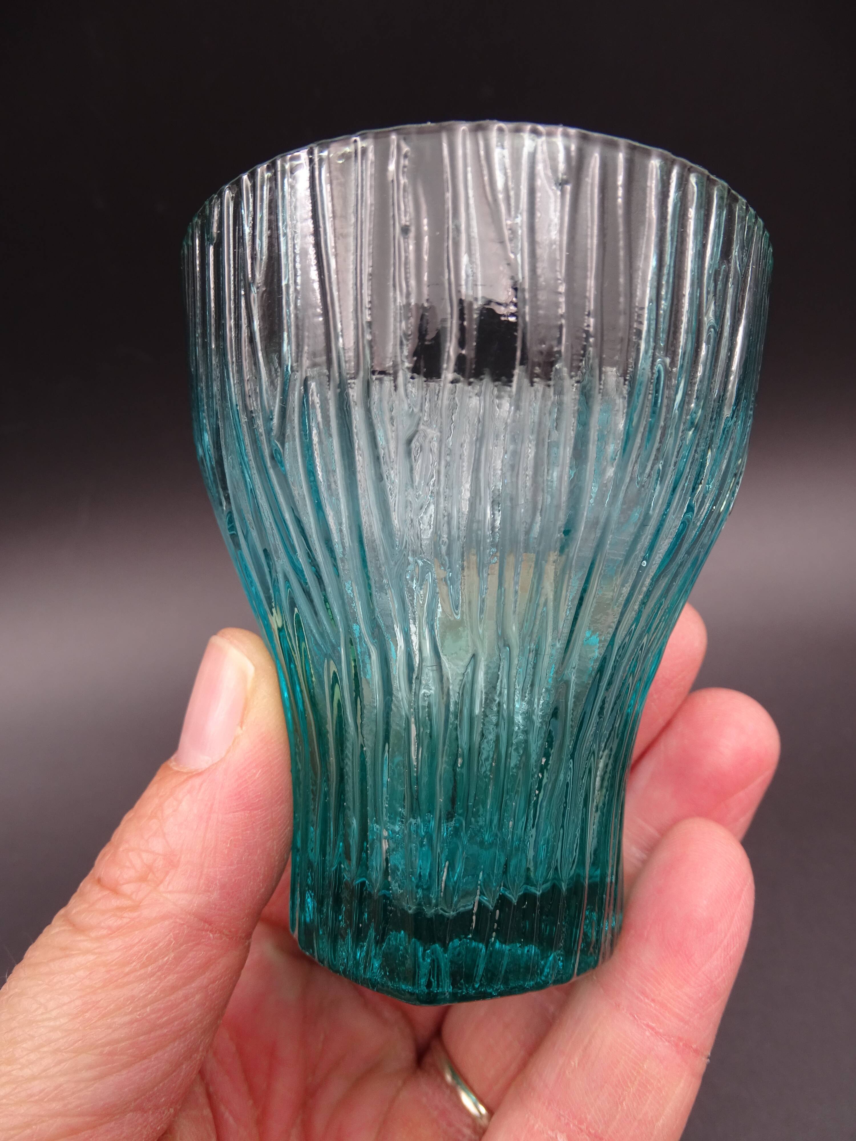 Set of 6 turquoise glass water glasses around 1975