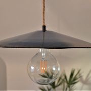 Vintage pendant lamp in blue enamel – rust and jute finishes