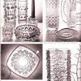 Vintage Clear Pressed Glass Vase: CandleWax Design, Czech Republic, 1972