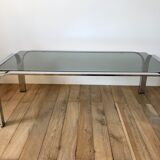 Coffee table in smoked glass and chrome 70s