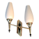 Small two-light wall lamp, white opaline and gilded brass, Circa 1960.