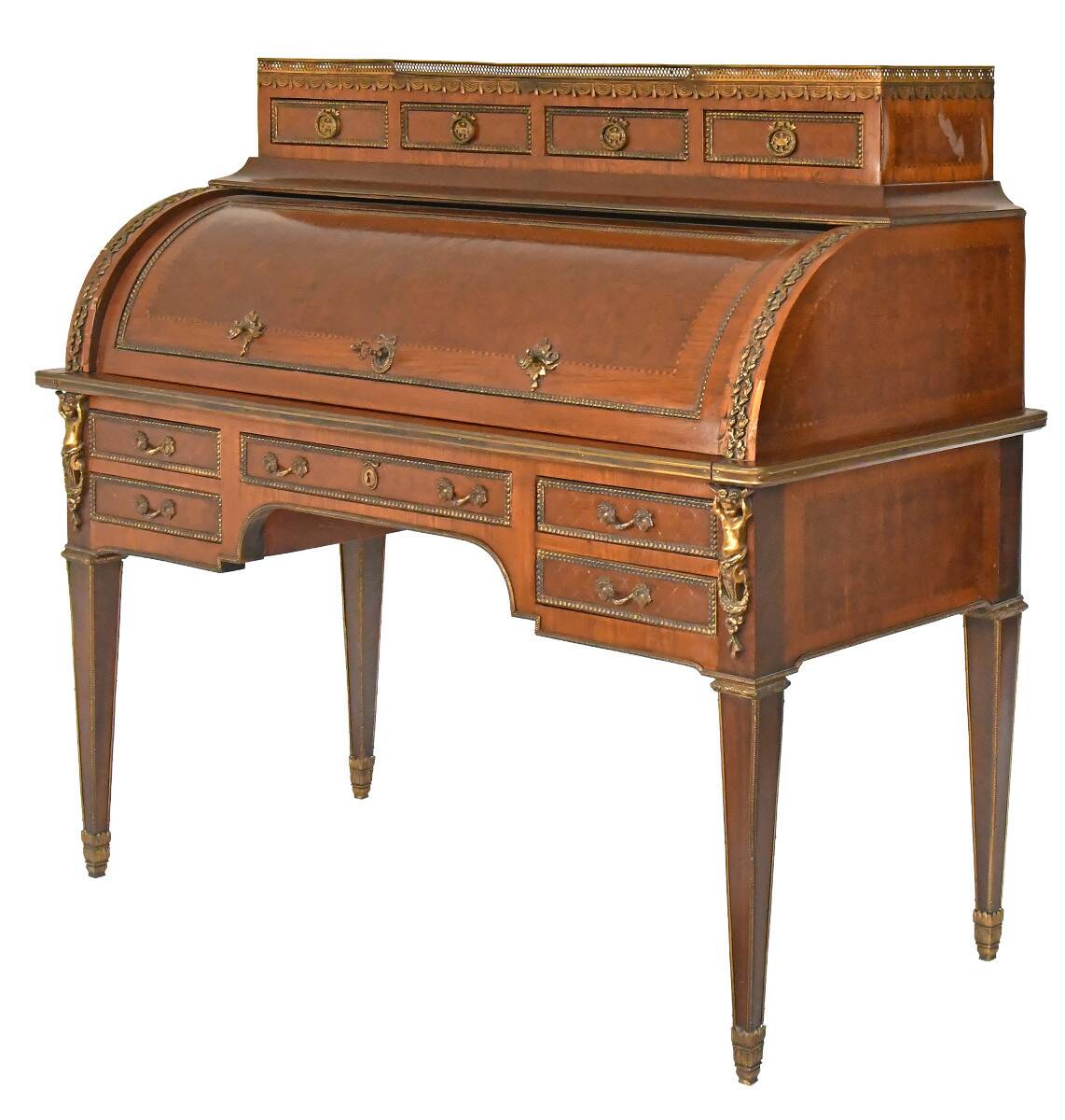Bureau à cylindre de style Louis XVI en marqueterie