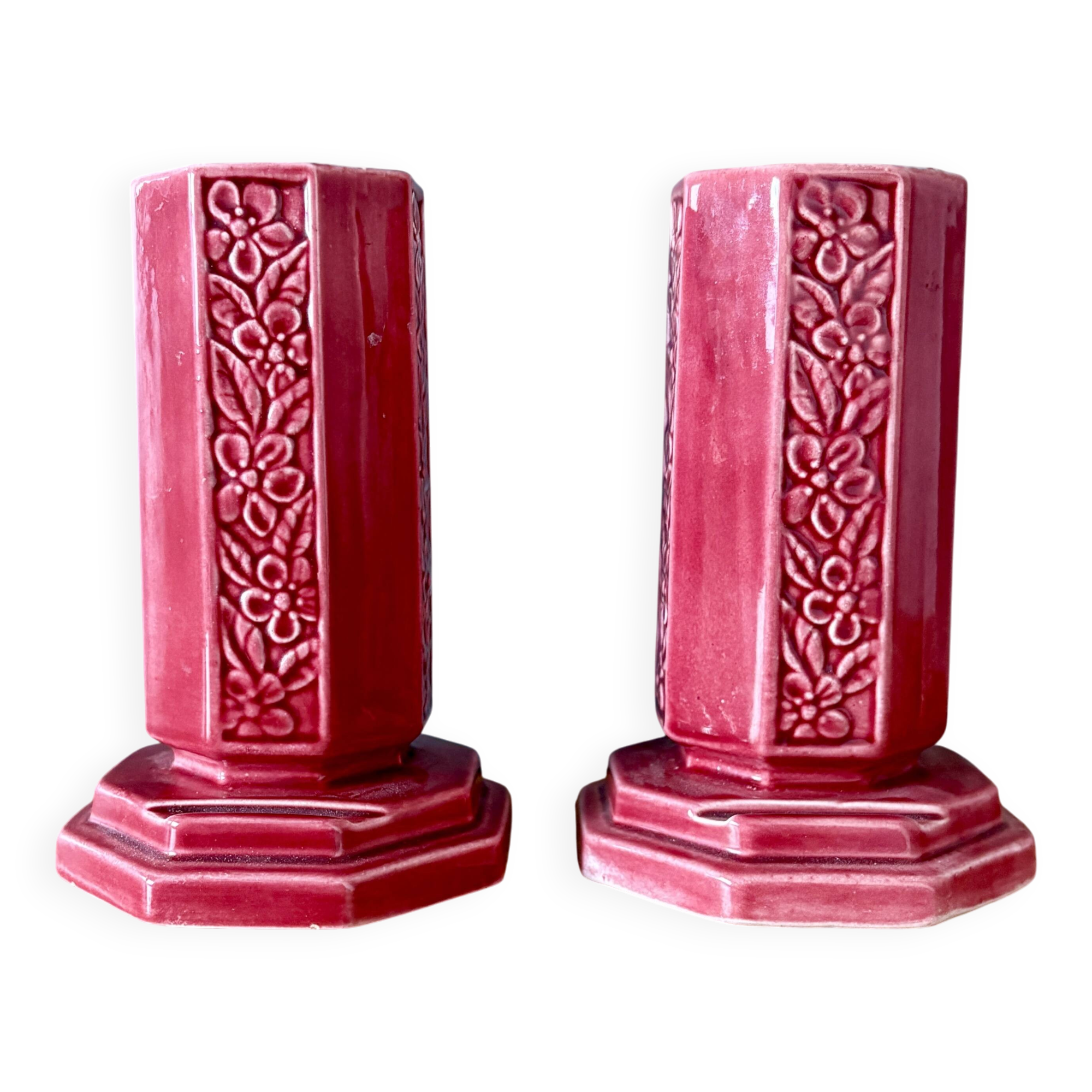 Lot de 2 vases art déco en céramique Rose de Digoin
