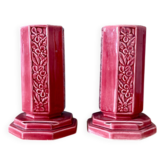Lot de 2 vases art déco en céramique Rose de Digoin