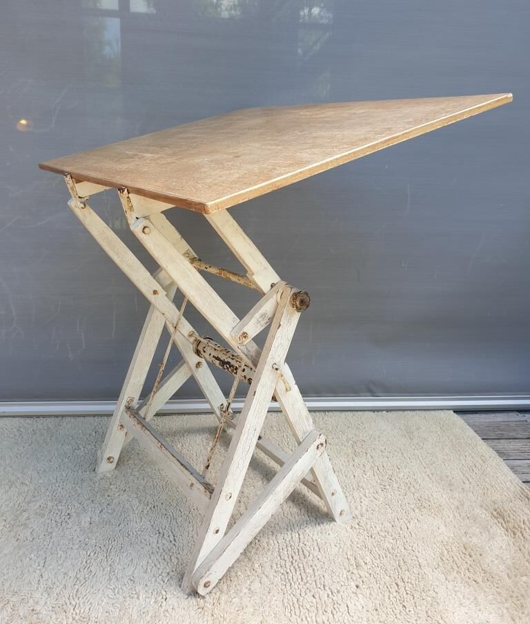 Table with architect's mechanism 1960 in white lacquered wood