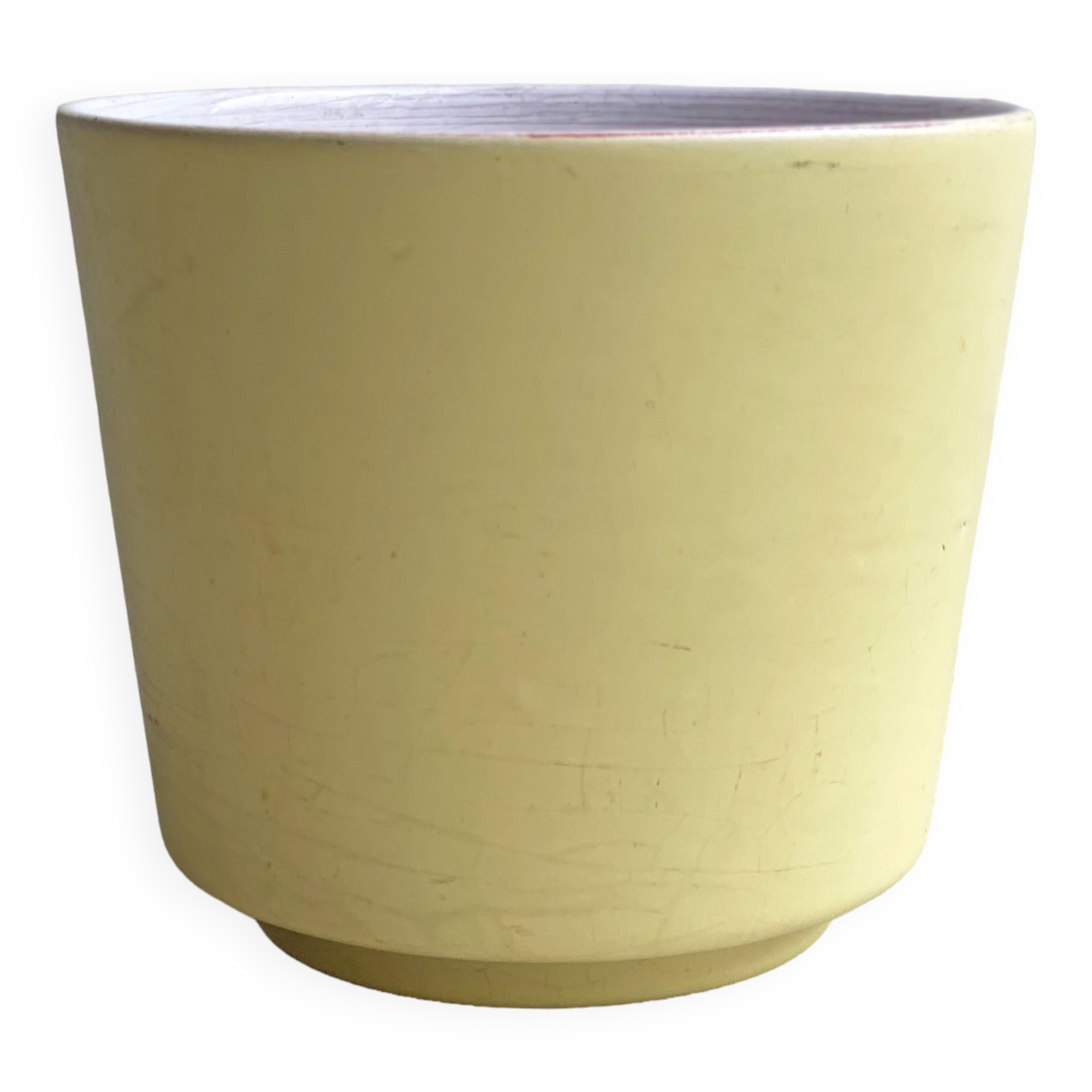 Jardinière / pot de fleurs en céramique jaune pastel du milieu du siècle