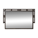 Large Art Deco mirror in hammered iron – Geometric decoration with rosettes