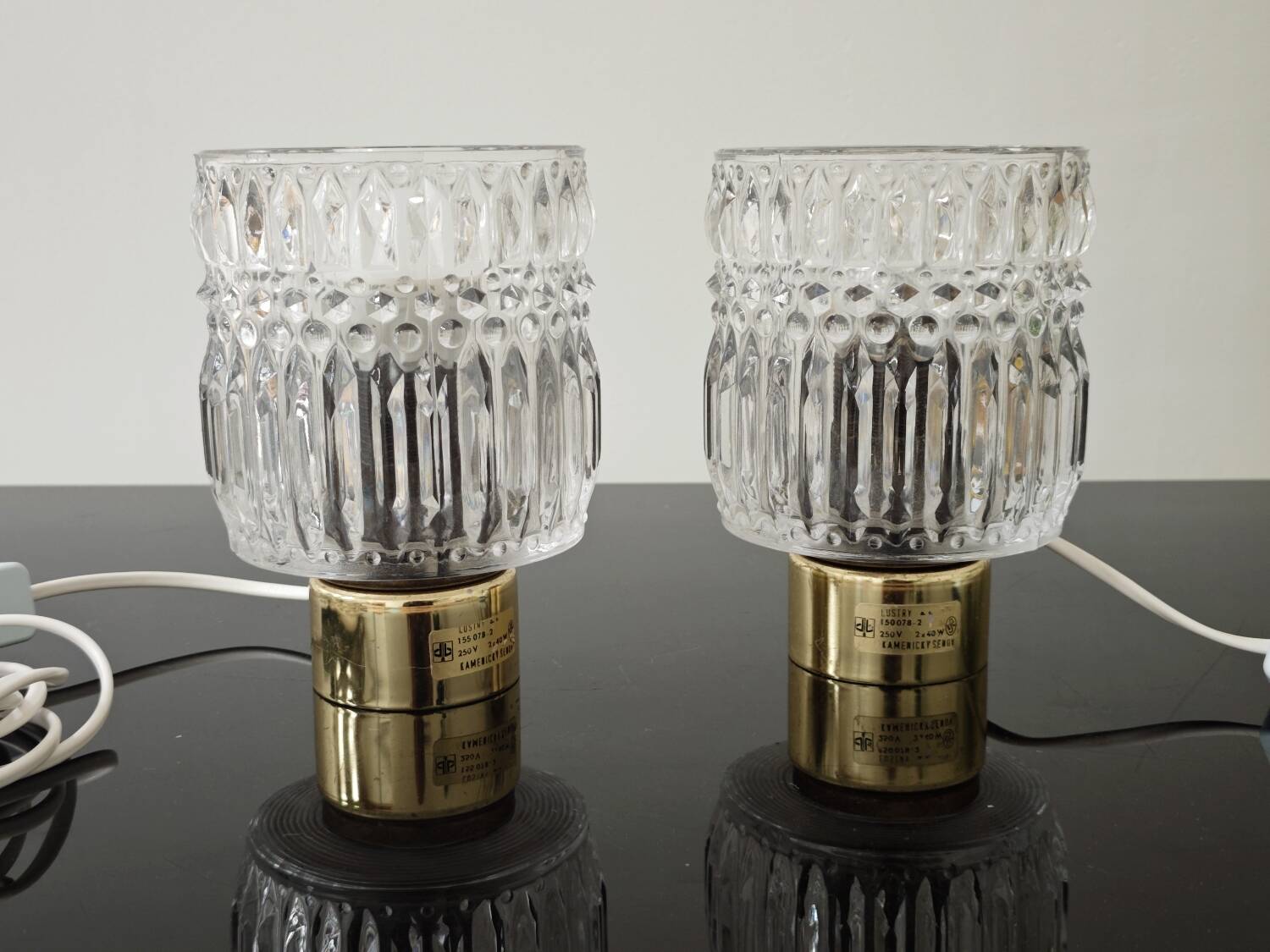 Pair of glass bedside lamps by Kamenicky Senov 1960