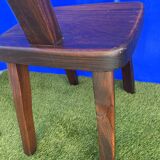 Pair of brutalist T-shaped chairs, solid Aranjou elm, design Olavi Hanninen, 1970