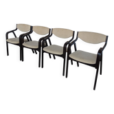 4 chaises de salle à manger en bois noir cintré et tissu beige, années 1970