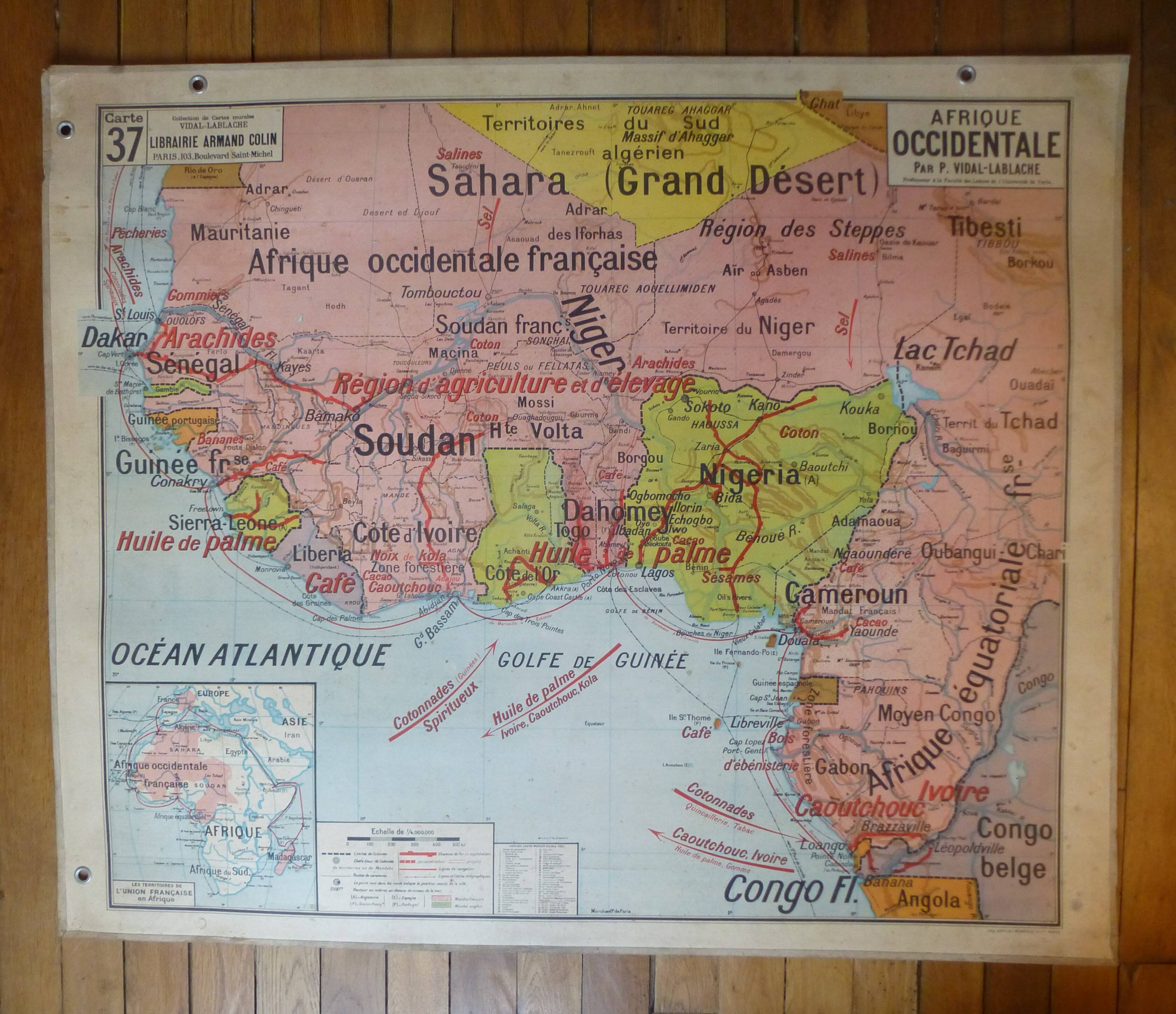 Old Madagascar / Indochina school map, ed. Vidal-Lablache 1930