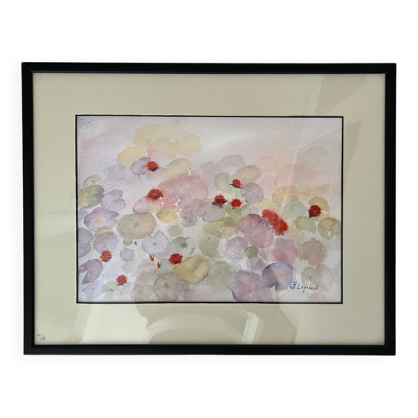 Tableau, aquarelle ''Nymphéas'' de JJ Leproust