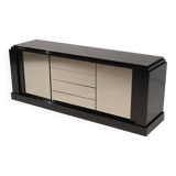 Roche Bobois sideboard black lacquer and mirror signed Paul Michel 80s