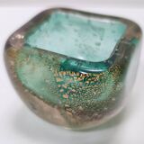 Green Gold Flecked Sommerso Glass Bonbonnière / Trinket Bowl by Venini, Ita